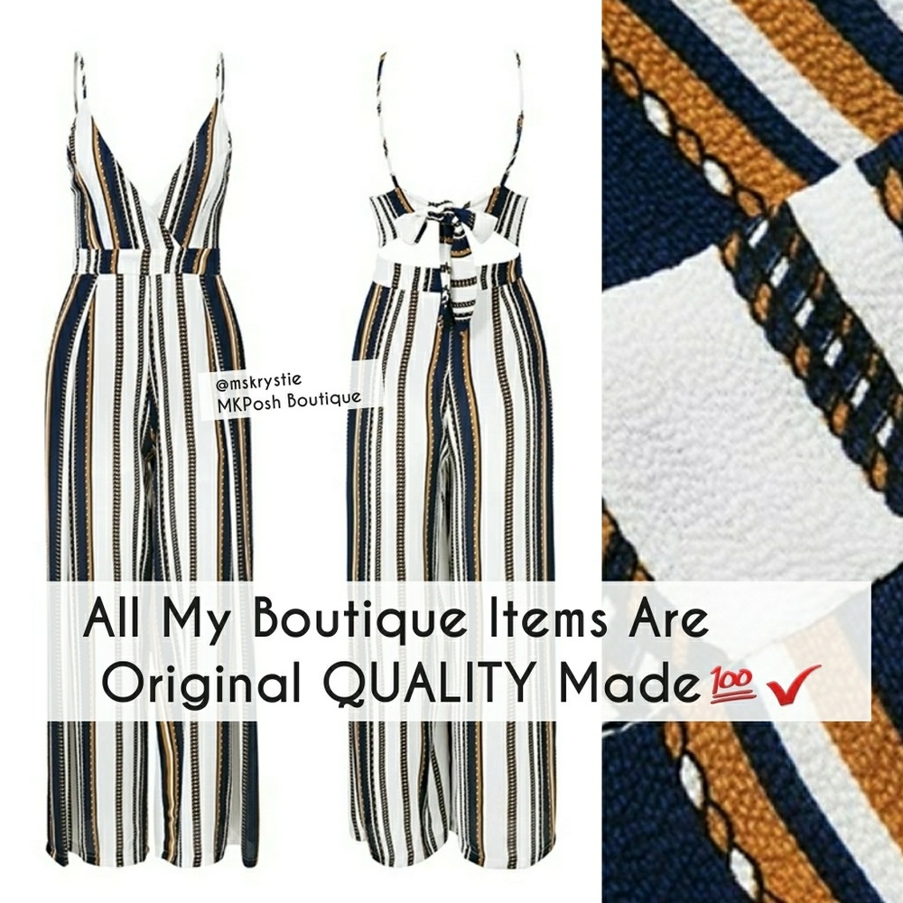 Striped v Neck Jumpsuit - Picture 7 of 7